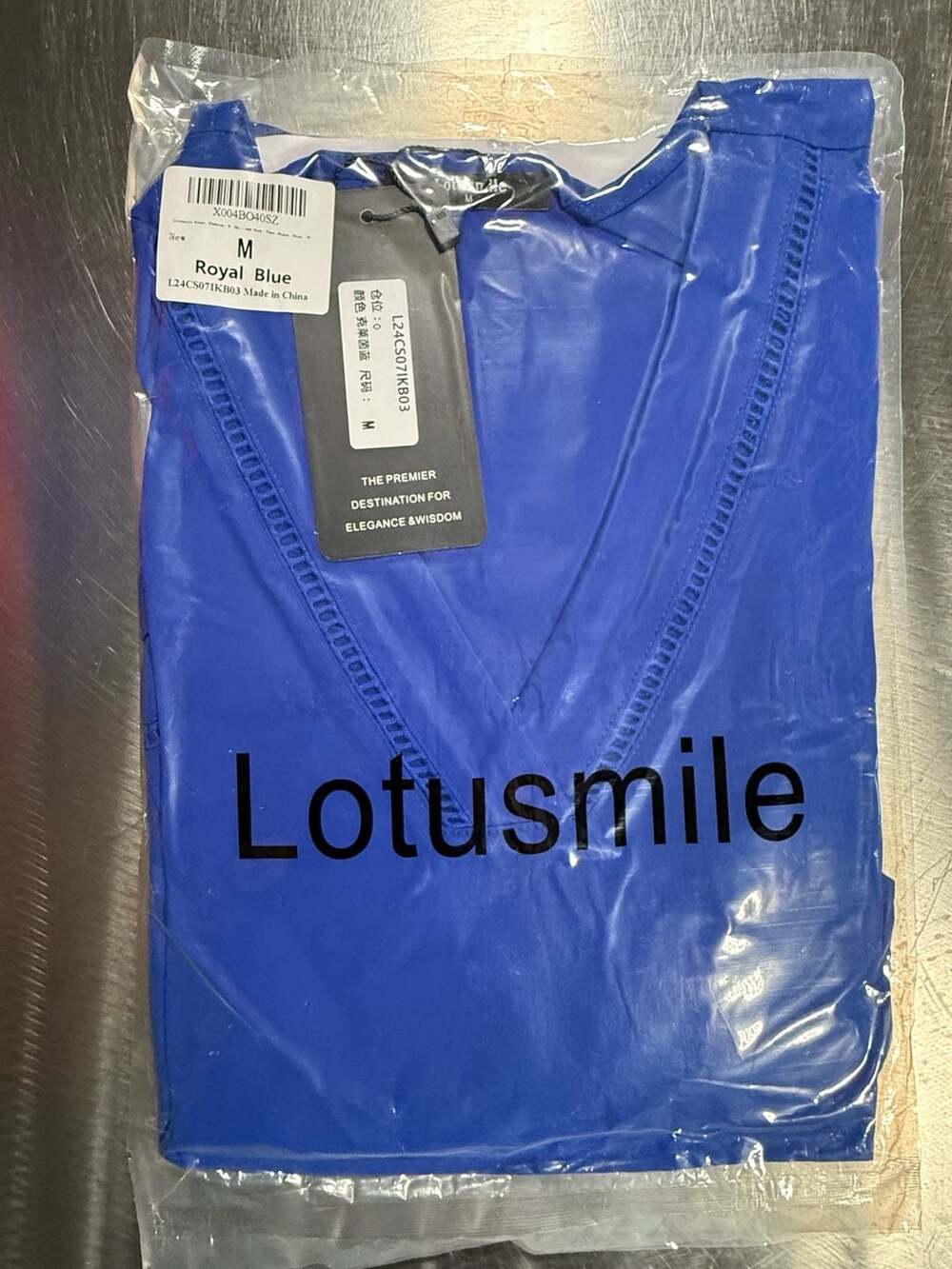 Lotusmile Women's V-Neck Work Top Royal Blue Size M